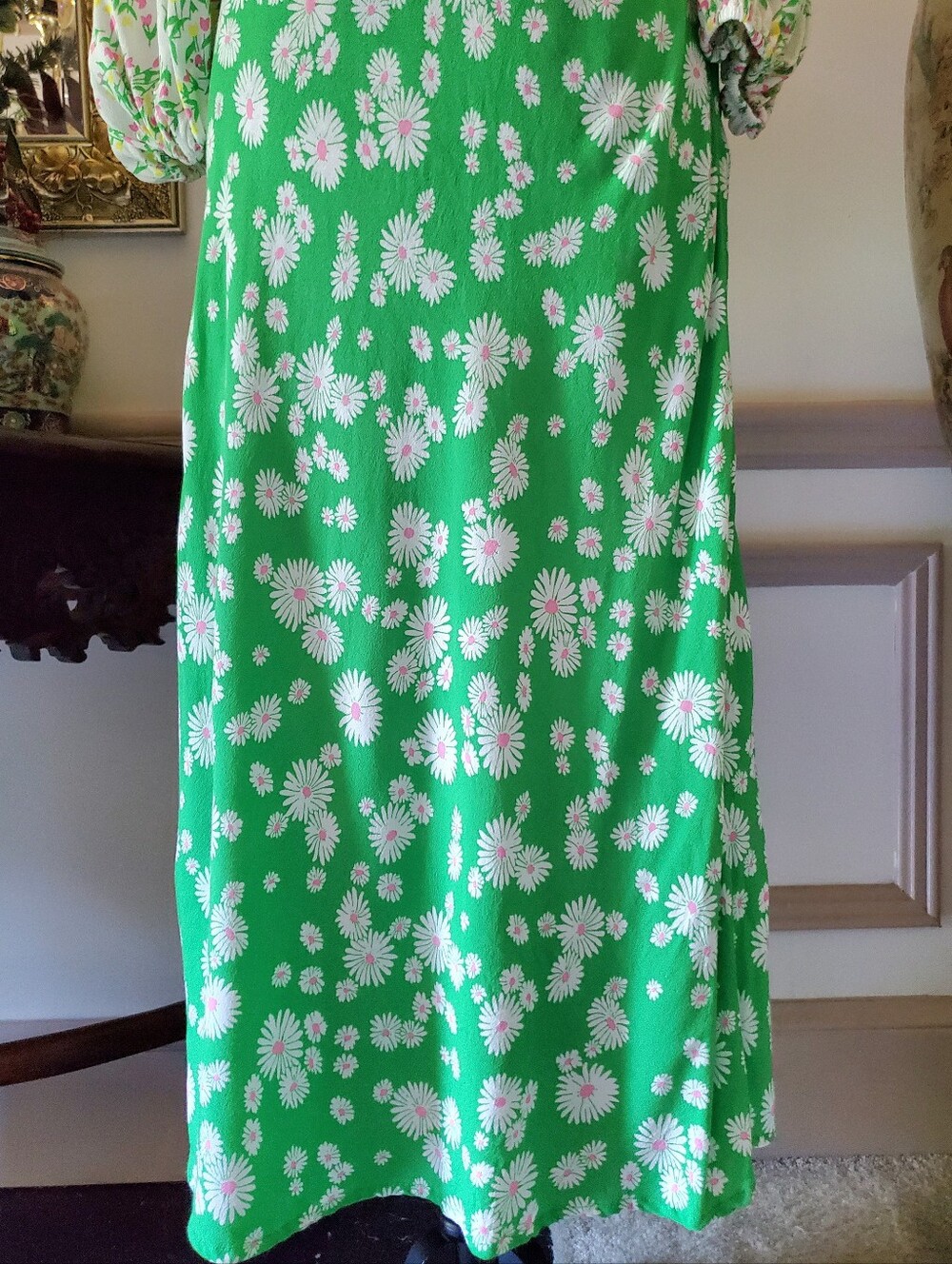 Rixo X Target Daisy Long Sleeve Swing Dress Sz 0 Green Floral Midi - Picture 3 of 10